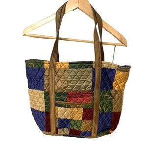 Ten Bears Tote Quilted Color-Block 100% Cotton 14"x 16" Bohemian Cottagecore